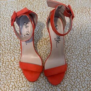 So Me Women's Vibrant Orange Ankle Strap Heels